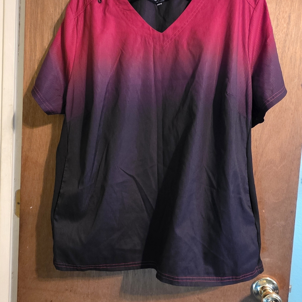 Gradient Pink and Black V-Neck Top